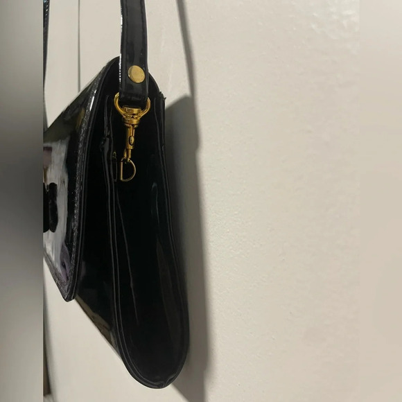 Rafy Black Patent Leather Crossbody Bag with  Gold Bow Detail - Picture 5 of 11